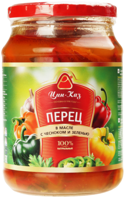 ПЕРЕЦ ЦИН-КАЗ В МАСЛЕ С ЧЕСНОКОМ И ЗЕЛЕНЬЮ 710ГР