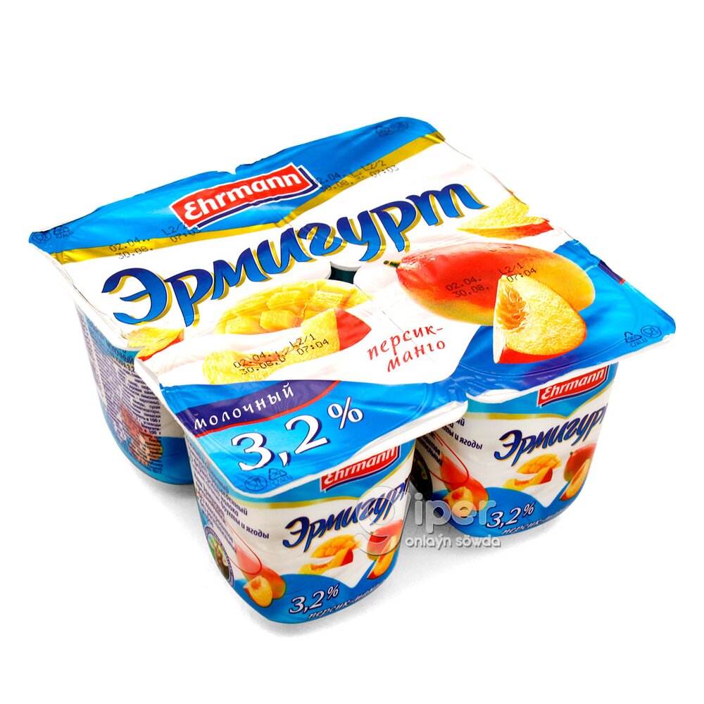 ЙОГУРТ "ЭРМИГУРТ" ПЕРСИК-МАНГ 3,2% 100ГР