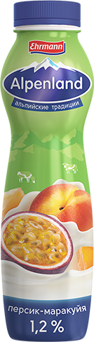 ЙОГУРТ ПИТЬЕВОЙ "ALPENLAND" ПЕРСИК-МАРАКУЙЯ 1,2% 290ГР