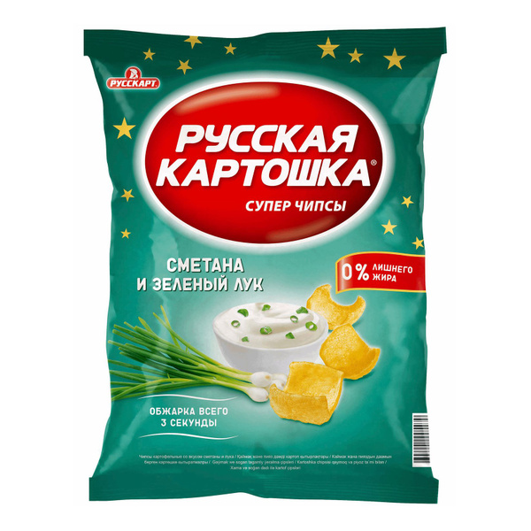 ЧИПСЫ 'РУССКАЯ КАРТОШКА СМЕТАНА М ЗЕЛЕНЫЙ ЛУК 50 гр
