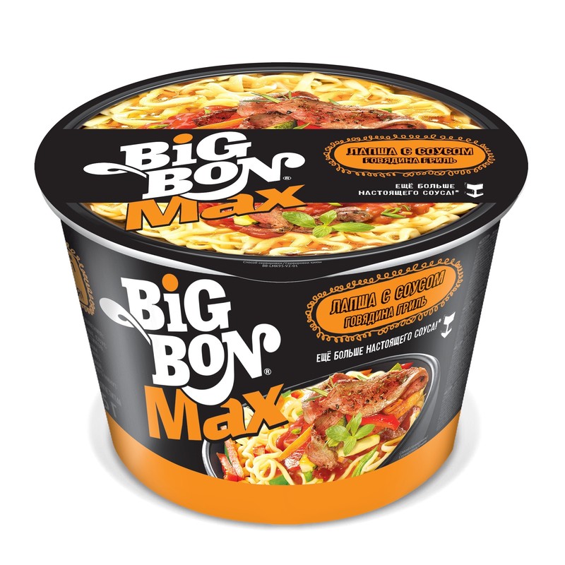ЛАПША "BIG BON" 95ГР MAX С СОУСОМ СО ВКУСОМ ГОВЯДИНОЙ ГРИЛЬ