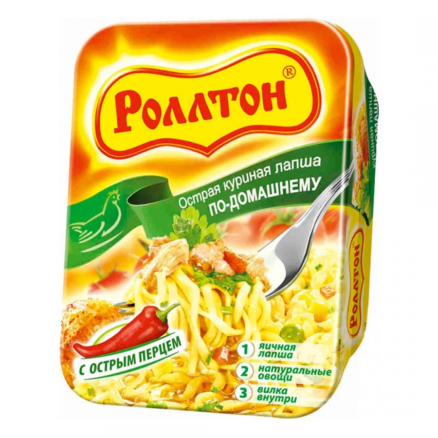 ЛАПША Б/П "РОЛЛТОН" 90ГР ОСТРАЯ КУРИНАЯ