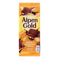 ШОКОЛАД ALPEN GOLD С АРАХИСОМ И КУКУРУЗНЫМ ХЛОПЬЯМИ 85ГР