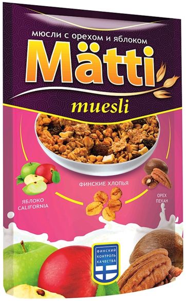 МЮСЛИ MATTI С ОРЕХОМ И ЯБЛОКОМ 250ГР