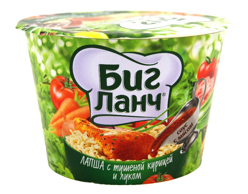 ЛАПША Б/П "БИГ ЛАНЧ" 90ГР С ТУШЕНОЙ КУРИЦЕЙ И ЛУКОМ