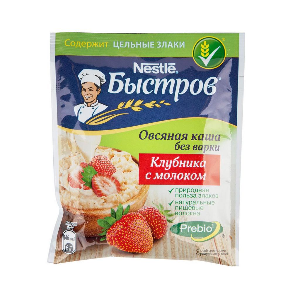 КАША "БЫСТРОВ" 40ГР ОВСЯНАЯ КЛУБНИКА С МОЛОКОМ