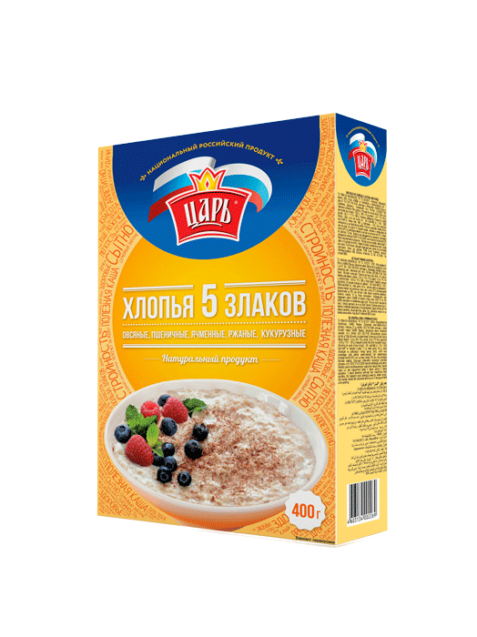 ХЛОПЬЯ "ЦАРЬ" 400ГР 5 ЗЛАКОВ В КОРОБКЕ