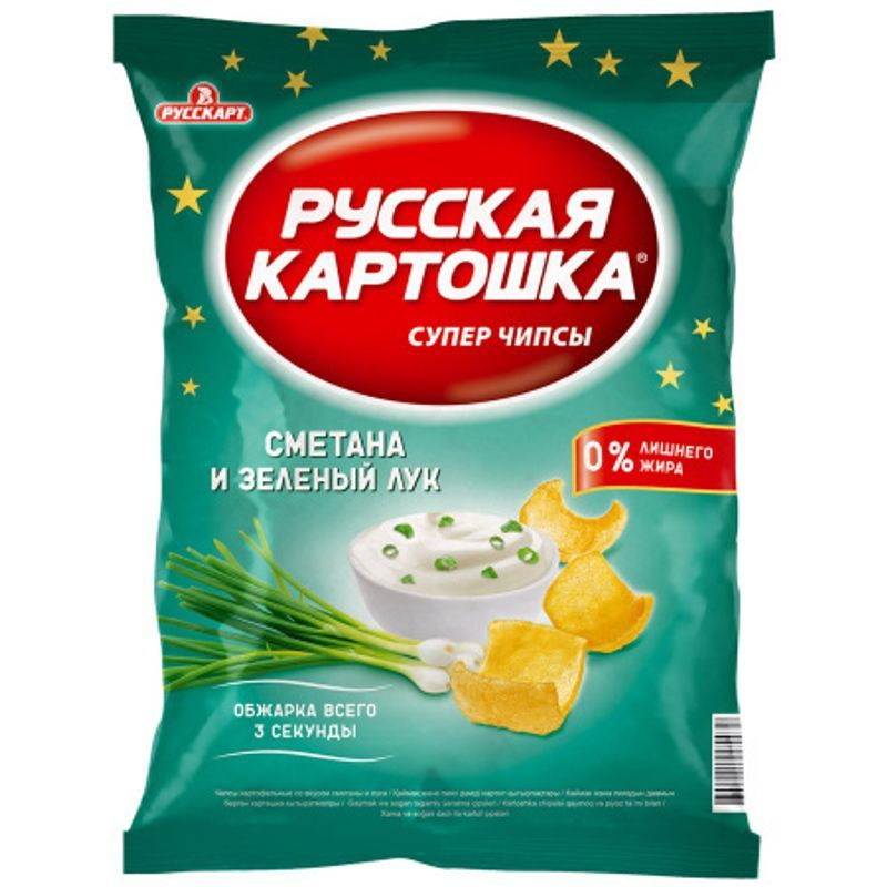 ЧИПСЫ РУССКАЯ КАРТОШКА СМЕТАНА И ЗЕЛЕНЫЙ ЛУК 80 гр
