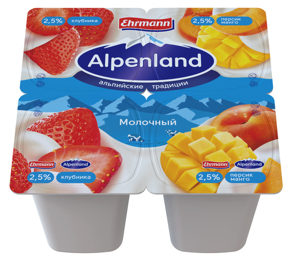 ЙОГУРТ КЛУБНИКА/ПЕРСИК/МАНГО "ALPENLAND" 2,5% 95ГР