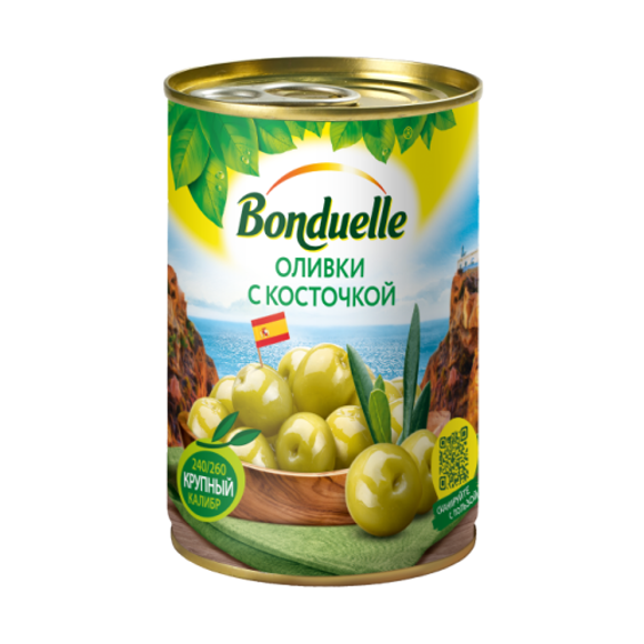 ОЛИВКИ ЗЕЛЕНЫЕ С КОСТОЧКОЙ "BONDUELLE" 300ГР Ж/Б