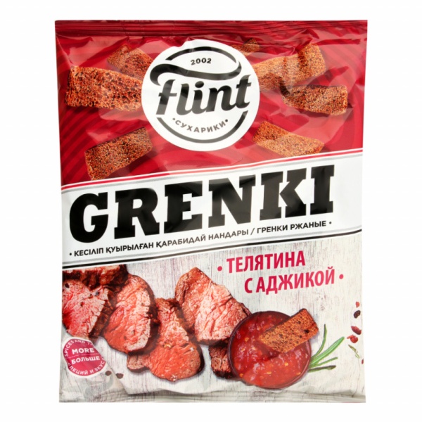 СУХАРИКИ ФЛИНТ GRENKI ТЕЛЯТИНА С АДЖИКОЙ 100ГР