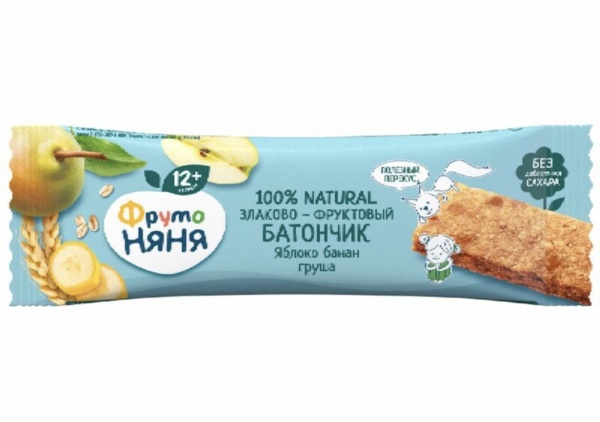 БАТОНЧИК ФРУТО НЯНЯ ЗЛАКОВО-ФРУКТОВЫЙ ЯБЛОКО-БАНАН-ГРУША 25ГР