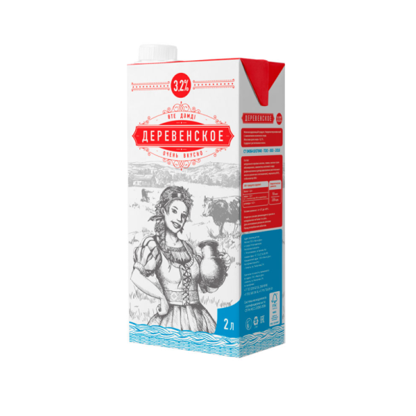МОЛОКО "ДЕРЕВЕНСКОЕ" 3,2 % 1,95Л