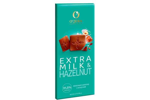 ШОКОЛАД OZERA МОЛОЧНЫЙ MILK&EXTRA HAZELNUT 90ГР
