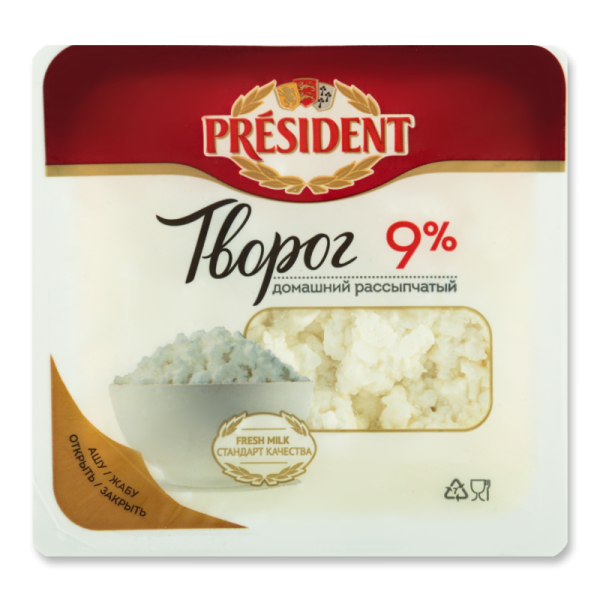 ТВОРОГ "PRESIDENT" РАССЫПЧАТЫЙ 9% 200ГР