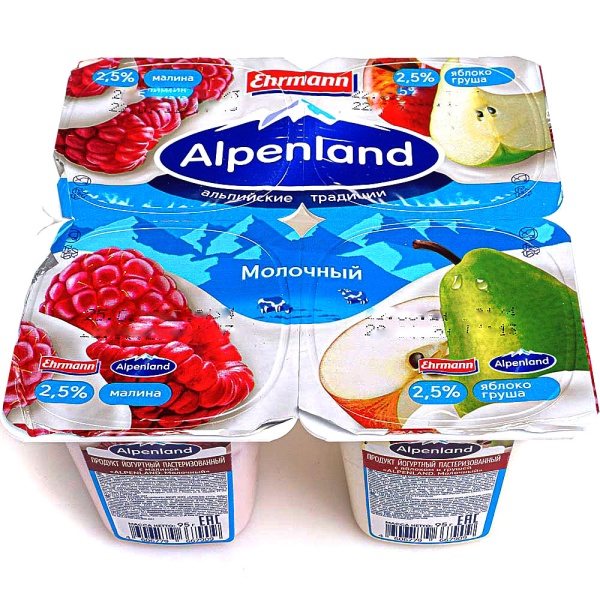 ЙОГУРТ "ALPENLAND" МАЛИНА/ЯБЛ.ГРУША  2,5% 95ГР
