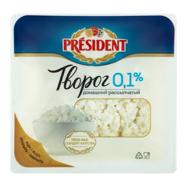 ТВОРОГ "PRESIDENT" РАССЫПЧАТЫЙ 0,1% 200ГР