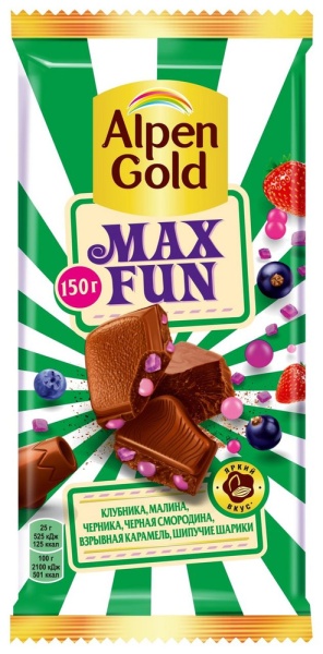 ШОК.ALPEN GOLD MAX FUN С ФРУКТОВО-ЯГОДНЫМИ КУОЧКАМИ150ГР