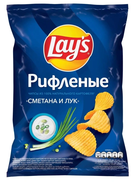 ЧИПСЫ LAYS РИФЛЕНЫЕ СМЕТАНА И ЛУК 150ГР