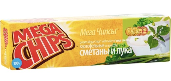 ЧИПСЫ MEGA CHIPS СО ВКУСОМ СМЕТАНЫ И ЛУКА 100 ГР