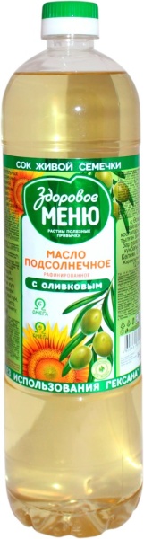 МАСЛО ПОДСОЛНЕЧНОЕ РАФИН.С ОЛИВКОВЫМ ЗДОРОВОЕ МЕНЮ 0,9Л