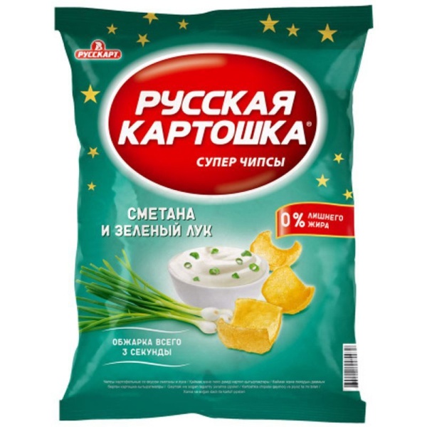 ЧИПСЫ РУССКАЯ КАРТОШКА СМЕТАНА И ЗЕЛЕНЫЙ ЛУК 80 гр