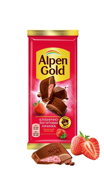 ШОКОЛАД ALPEN GOLD С КЛУБНИКА ЙОГУРТ/НАЧИНКА 80гр