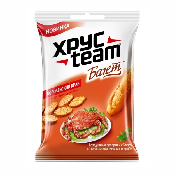 СУХАРИКИ ХРУС TEAM БАГЕТ КОРОЛЕВСКИЙ КРАБ 0,100КГ