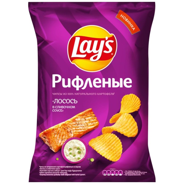 ЧИПСЫ LAYS РИФЛЕНЫЕ ЛОСОСЬ В СЛИВОЧНОМ СОУСЕ 140ГР